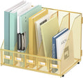 Desk Organizers Metal Desk Magazine File Holder with 5 Vertical Compartments Rack File Organizer for Office Desktop, Classroom, Home Workspace, Gold