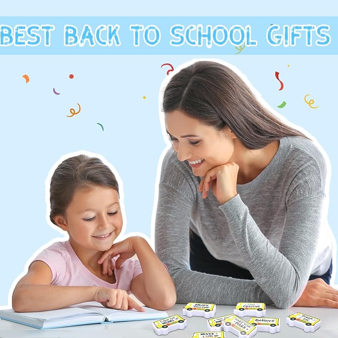 50 Pcs Mini Bus Erasers Bulk Inspirational Back to School Gift