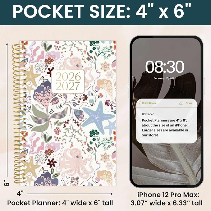 bloom daily planners 2026-2027 Academic Year Pocket Planner (July 2026 - July 2027) 13 Months - SMALL 4” x 6” Weekly Monthly Agenda Organizer & Calendar Book - Seaside Whimsy