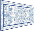 Floral Aesthetic Dahlia Gaming Mouse Pad, White Blue Rug Desk Mat with Anti-Slip Base & Stitched Edges,35.4" x 15.7" in Desk Accessories for Women, Home Office Decor & Artistic Gift