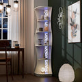 Homes: Inside + Out Connelly Modern 5 Shelf LED Bookcase, Unique Thin Wood Bookshelf with Storage and Remote, Office Shelving,Tall Book Shelf for Bedroom, Living Room and Small Spaces, Cream Weave