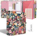 3 Ring Binder 2 Inch for Letter Size 8.5" x 11" Paper, Clipboard Binder with 5 Tabbed Dividers with Pockets, Plastic Folder and 40 Divider Stickers, School and Office Supplies, Colorful Flowers