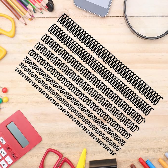 120 Pack Plastic Spiral Binding Coils Binder Binding Spirals Rings Multi Size Spiral Binding Wire Combs Spines Coils, 4:1 Pitch, 1/4 5/16 3/8 1/2 9/16 5/8 3/4 7/8 Inch (Black New Version)