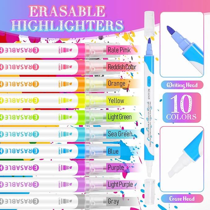 Zhehao 40 Pcs Erasable Highlighters Set, 10 Assorted Pastel Colors
