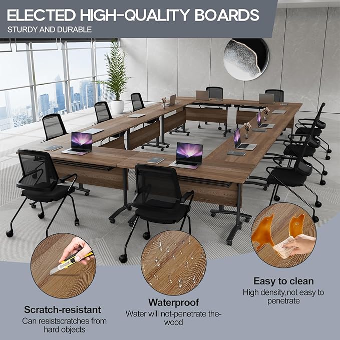 Folding Conference Table 4ft 5ft, Foldable Office Meeting Desk for 6 People, Multiple Sizes Colors Mobile Conference Room Table for Training Room School Business Furniture (4, White Walnut, 63in)