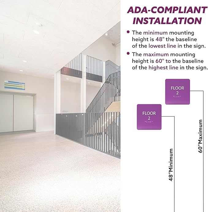 ADA CENTRAL SIGNS - 6" X6" Floor 2 Sign - ADA Compliant Tactile Graphics Grade 2 Braille Text Acrylic Wall Signs - Directional Assistance, Floor Number Safety Sign for Office, school Hospital, Apartment