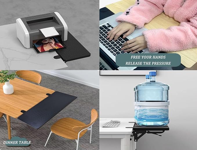 Desktop Extender, 20 "x 9" Clip on Foldable Keyboard Tray, Small Table Edge Extender Tray, Floating Table Hanging Computer Desk, Suitable for Desktop Extension of Sitting Upright Office Desk (Black)