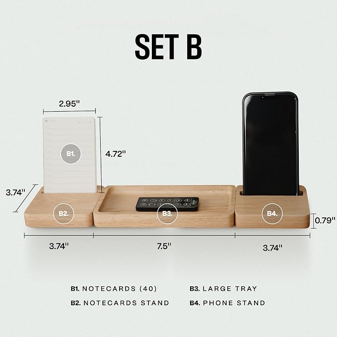 COREMINDED Modular Office Desk Organizer Tray Set - Solid Wood Desk Tray with Felt Lining - Desktop Organizer Wood Desk Accessories - Set B