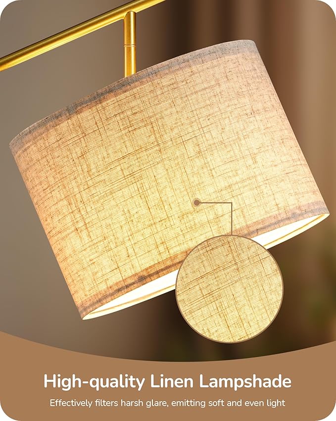 EDISHINE 64.7IN Gold Floor Lamp for Living Room with Remote, Standing Lamp | Dimmable Bulb Included, 5CCT, Foot Switch, Adjustable Head, Minimalist for Bedroom, Living Room, Office
