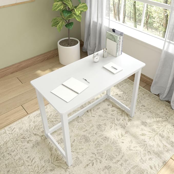 Plank+Beam Classic Desk, 40 Inch, White | Wooden Writing Desk, Non-Toxic Finishes, Large Desk Space, Engineered Wood, Matching Style, Solid Wood