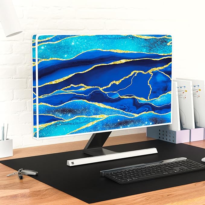 Baocicco Royal Blue Marble Waterproof TV Cover 70 Inch Creative Design Monitor Accessories Laptop TV LCD Screen Television Decoration for Tablet LED LCD OLED TVs Decorations