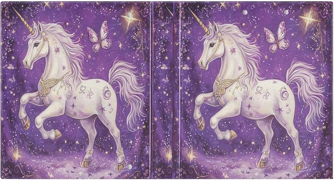 Dream Unicorn Butterfly Round Ring Binders 1.5 Inch Purple Horse Fairy Tale Style 3 Ring Clipboard Binder for Office School Work Supplies File Folder Document 200 Sheet Capacity Easy Open