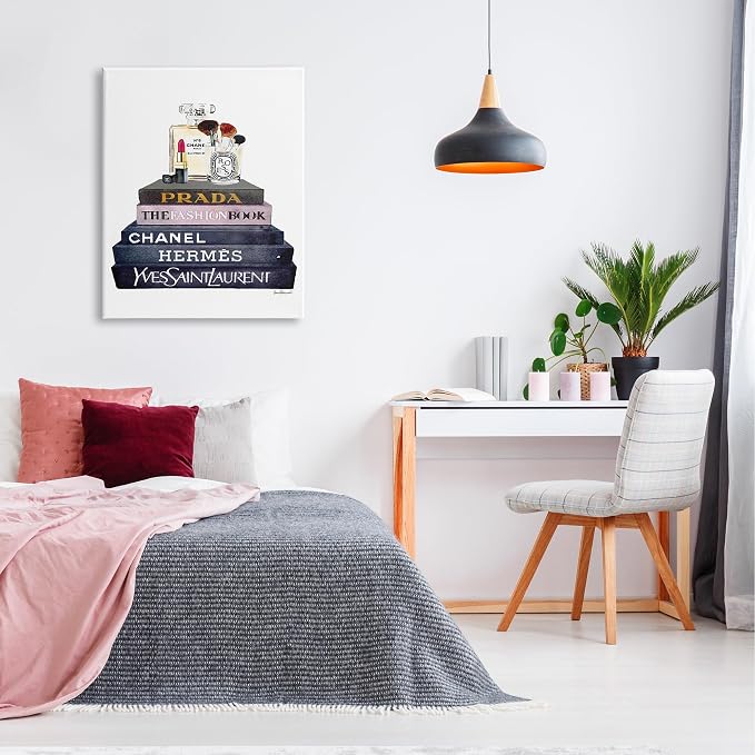 'Glam Fashion Book Set With Makeup'| Canvas Art | Stupell Industries | 30 x 40 Inches, Easy to Hang and Sturdy, Made in USA, by Amanda Greenwood