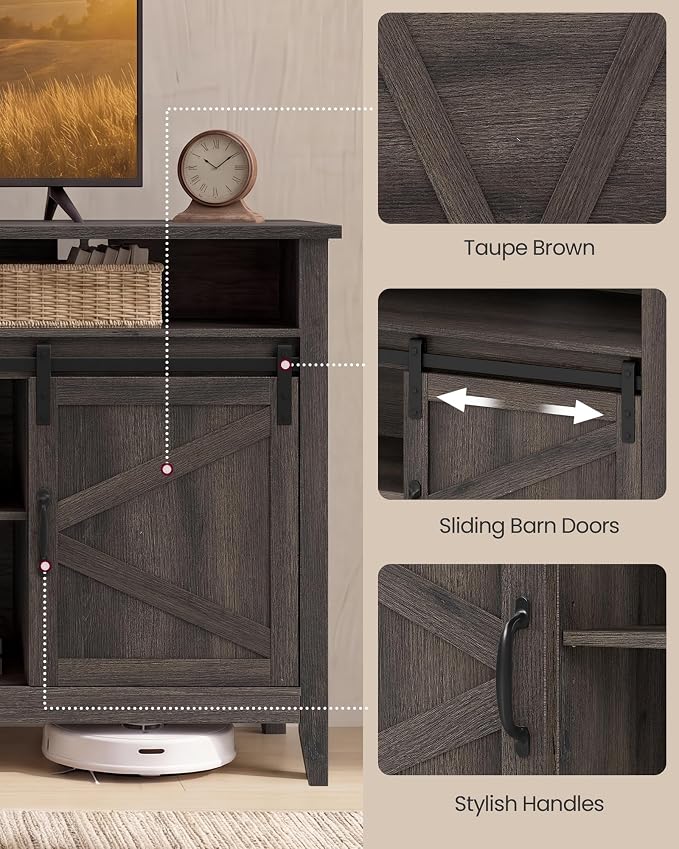 VASAGLE Tall Farmhouse TV Stand, Entertainment Center with Barn Doors, Storage Media Console Cabinet for Living Room, Bedroom, 58.3 x 15.7 x 31.9 Inch, Taupe Brown, LIRY Collection ULTV031T101S