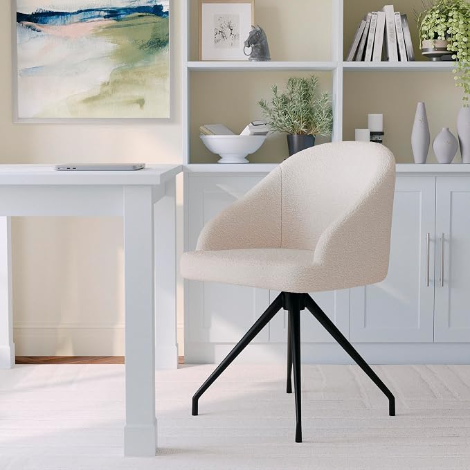 Martha Stewart Sora Upholstered Stationary Office Chair, White | Oil Rubbed Bronze Frame