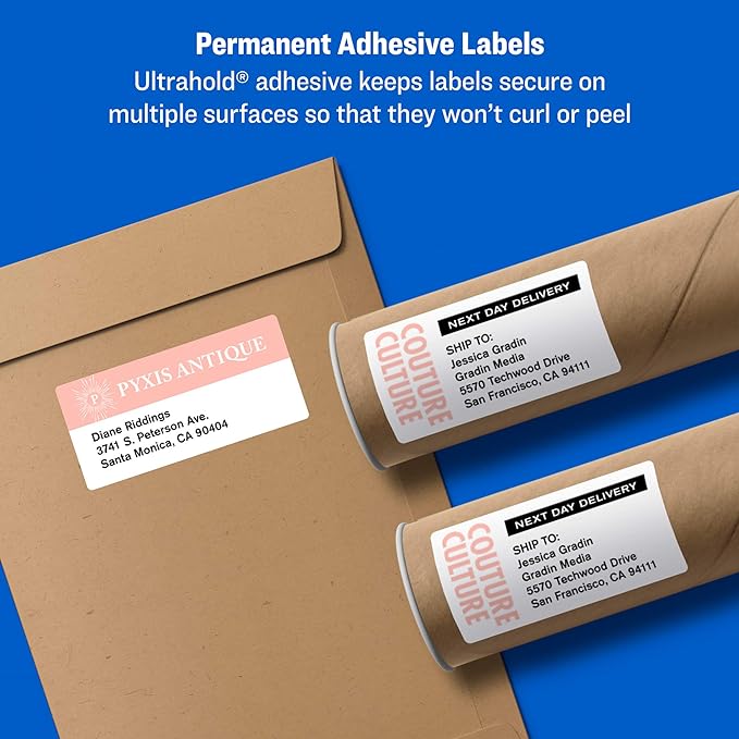 Avery Printable Shipping Labels, Sure Feed Technology, 3-1/3" x 4", White, 600 Blank Mailing Labels (8464) (Pack of 5)