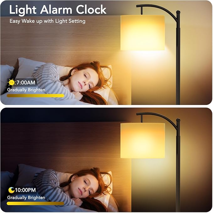 Floor Lamps with Matter Smart Light Bulb, RGB + Color Temperatures Bright Dimmable Smart Floor lamp, Living Room Standing Tall Industrial Floor Lamp (Beige Lampshade Included) -Black
