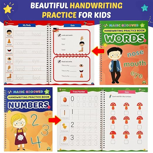 Premium 7 Magic Grooved Writing Practice Kids Books Reusable Hand Writing Practice Book Education Learn Home School Childrens Books Ages 3-8 Preschool
