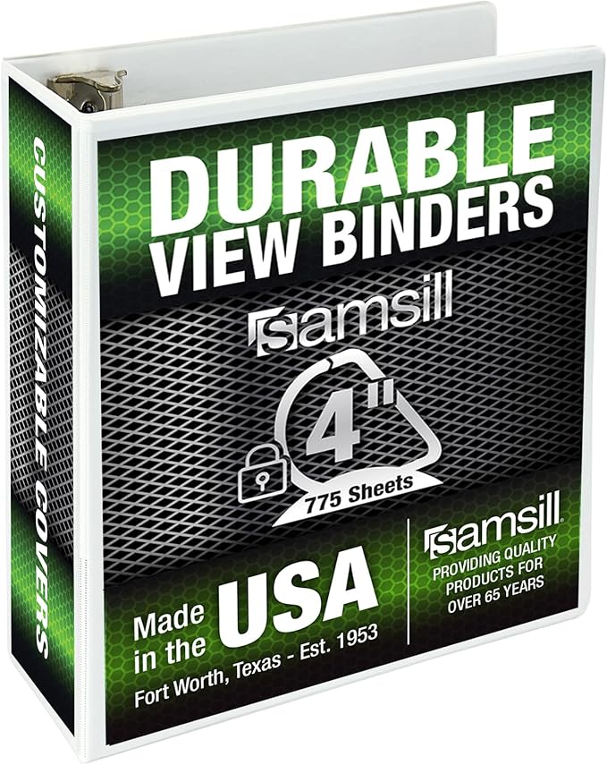 Samsill Durable 4 inch 3 Ring Binder, D Ring Binder, 100% Recycled Chipboard, White, Pallet of 216 Binders in 36 Cartons