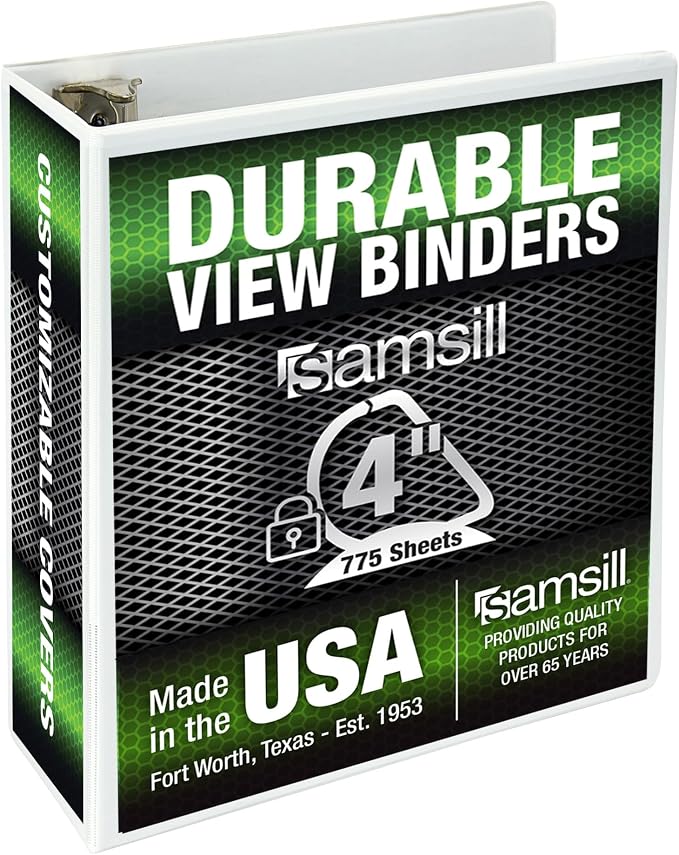 Samsill Durable 4 inch 3 Ring Binder, D Ring Binder, 100% Recycled Chipboard, White