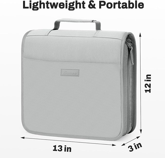 SUNEE Zipper Binder with Handle, 1.5 Inch O-Ring, 325 Pages Capacity, with 5-Tab Expanding File Folder for Classified Storage, Small Size Lightweight Zipper Bag for Middle School Students, Light Grey
