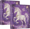 Dream Unicorn Butterfly Round Ring Binders 1.5 Inch Purple Horse Fairy Tale Style 3 Ring Clipboard Binder for Office School Work Supplies File Folder Document 200 Sheet Capacity Easy Open 2 Pieces