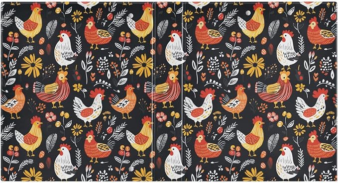 Colorful Chickens with Floral Black 1.5 Inch Binders 3 Ring with Clipboard&2 Pockets Large Heavy Duty Binders Decorative D-Ring Binder Flexible Hardcover Binders, Holds 200 Sheets