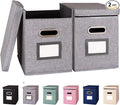 2 Pack Hanging File Folders Organizer with Lid, Letter Size Fabric File Storage Box Collapsible, Portable Office Document Holder with Metal Handle, Smooth PVC Rails, Gray