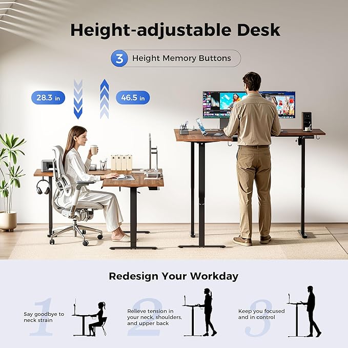 Agilestic 63 x 55 Inch L Shaped Standing Desk with Powerstrip, Dark Walnut | Outlets, Cable Management, Corner Desk, Ample Workspace, Memory Presets, Hooks, Stable Steel Frame,176 lbs, Splice Board