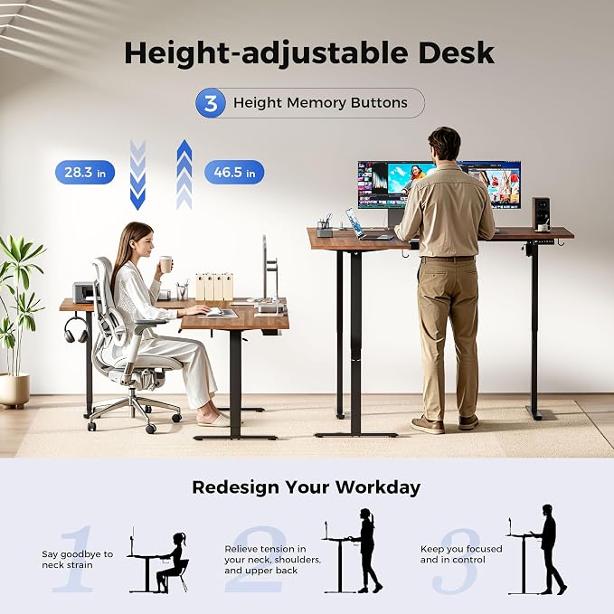 Agilestic 75 x 61 Inch L Shaped Standing Desk with Powerstrip, Dark Walnut | Outlets, Cable Management, Corner Desk, Ample Workspace, Memory Presets, Hooks, Stable Steel Frame,176 lbs, Splice Board