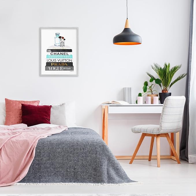 Stupell Industries 'Bookstack with Beauty Brushes', Framed Giclee Art, Gray, 24 x 30 Inches, Easy to Hang and Sturdy, Made in USA, by Amanda Greenwood | Stupell Industries | Gray, 24 x 30 Inches, Easy to Hang and Sturdy, Made in USA, by Amanda Greenwood