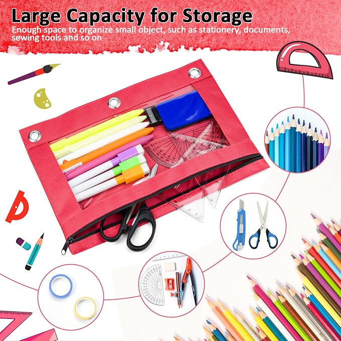 EAONE Pencil Pouch for 3 Ring Binder Set of 24, Zipper Binder Pouches Pencil Case Bulk for School Classroom Supplies/Student/Office/Home, 10 x 7.5 inch, 8 Colors