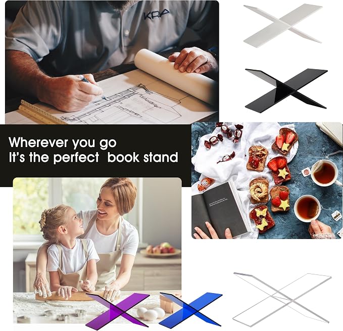Large Clear Acrylic Book Stand - Perfect for Displaying Open Books on Your Coffee Table - Ideal for Bibles, Cook Books, Guest Book, Magazines, Each with a Lucite Paperweight (Clear)