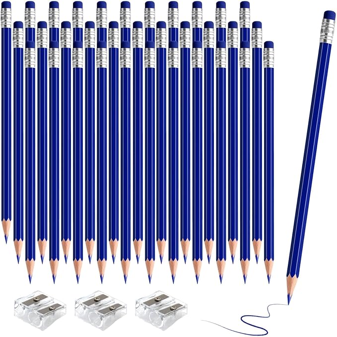 36 PCS Dark Blue Pencils with Eraser, Pre-Sharpened HB Pencils for Writing & Drawing, School Supplies for Kids Homework, Tests, Art Crafts & Teacher Grading (Dark Blue)