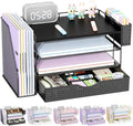 gianotter Wood Desk Organizers and Accessories with File Holder, 4-Tier Desk Accessories & Workspace Organizers with Drawer and Pen Holder, Desk Reference Organizer (Black, 4T with Drawer)