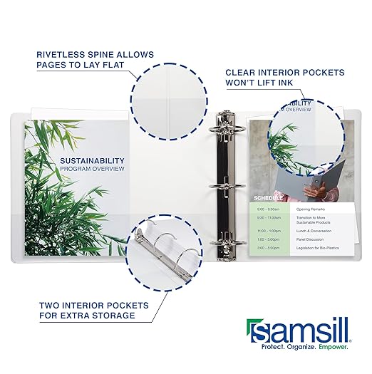 Samsill 1 Inch 3 Ring Binders, Made in USA, Economy Round Ring, Clear View Cover, 200 Sheet Capacity - for School, Home, Office - White, 24 Pack