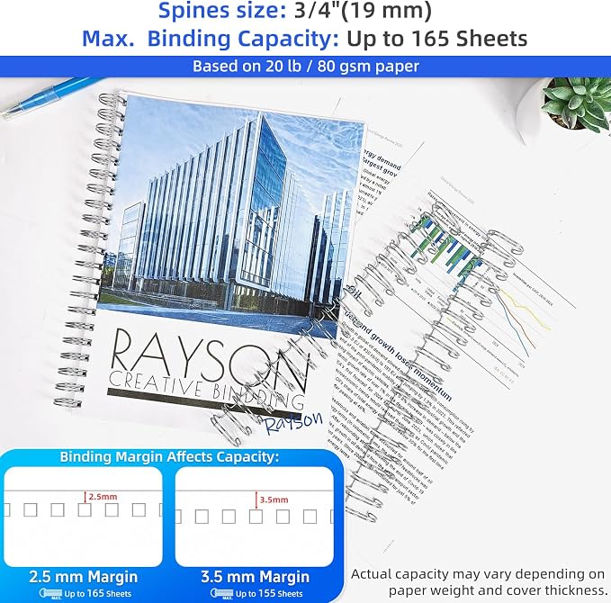 RAYSON 2:1 Wire Binding Spines, 21 Loop, 3/4", Silver, 185 Sheet, 50 Pack | 2:1 Pitch Binding Wire | Double Loop Wire | 185 Sheet Binding | Letter Size | Silver 50 Pack