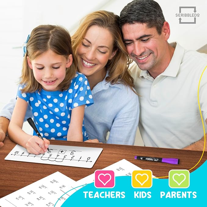 SCRIBBLEDO Dry Erase Number Line Board 12x4 Double Sided 10 Set with Eraser