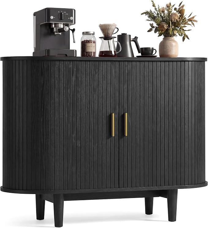 VASAGLE Storage Cabinet, Sideboard with Adjustable Shelves | Mid-Century Modern Buffet Cabinet, 39.4 x 15.7 x 29.5 Inch, for Living Room, Ebony, MIRIANA Collection ULSC621BE01