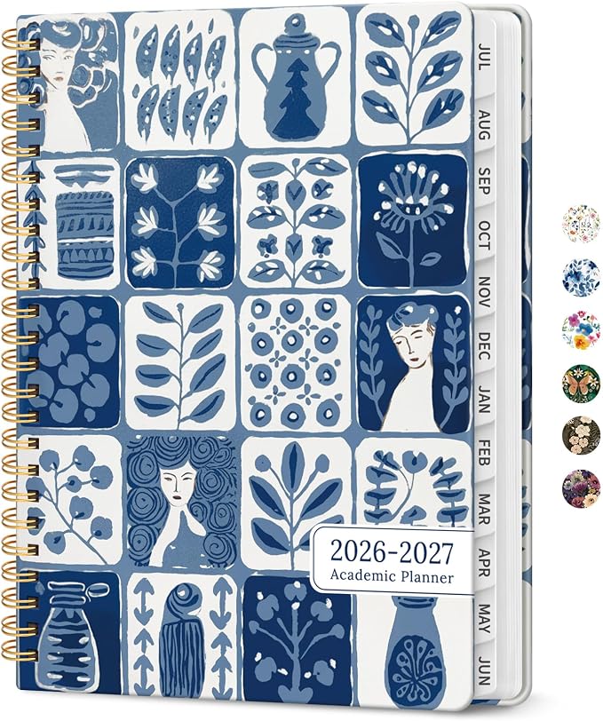 Taja Planner 2026-2027, Jul 2026-Jun 2027 Monthly & Weekly Calendar Planner | 6.3" x 8.5", Hardcover Academic Calendar, Teacher Student Agenda Book with Tabs, School Office Supplies, Blue Art