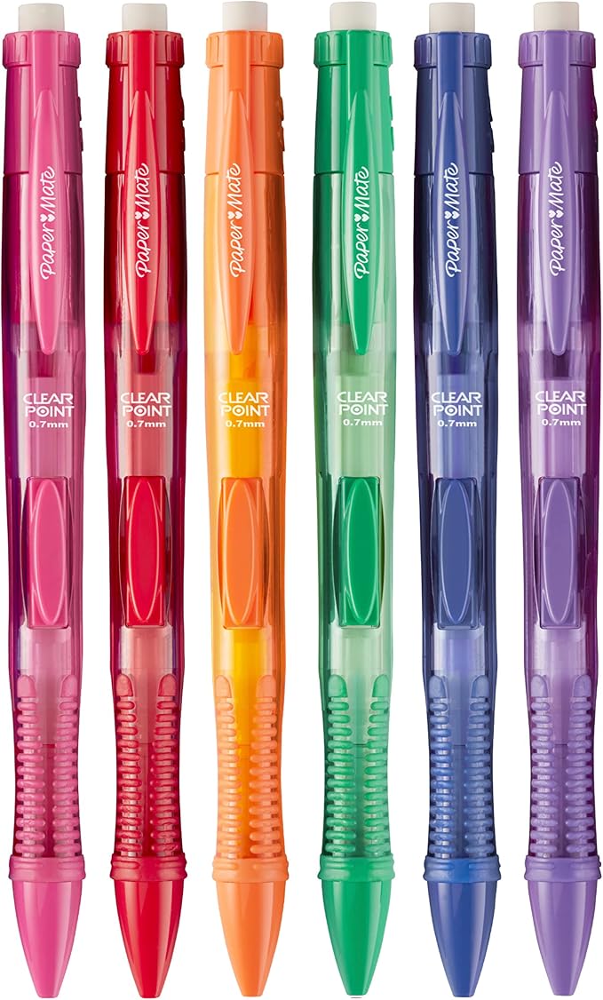 Paper Mate Clearpoint Pencils, HB #2 Lead (0.7mm), Assorted Barrel Colors, 10 Count & Clearpoint Mechanical Pencils, 0.7 mm Lead Pencil, Black Barrel, Refillable, 6 Pack