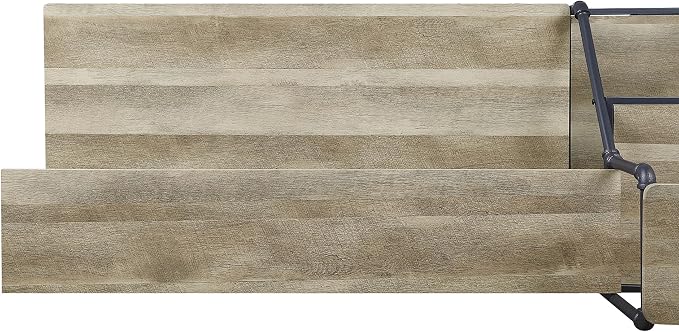 Antwonette Industrial Metal Office Desk with Reversible 3-Shelf Bookcase, LED Light, USB Port for Workstation, Home Office, Study Room, Light Oak Brown and Black