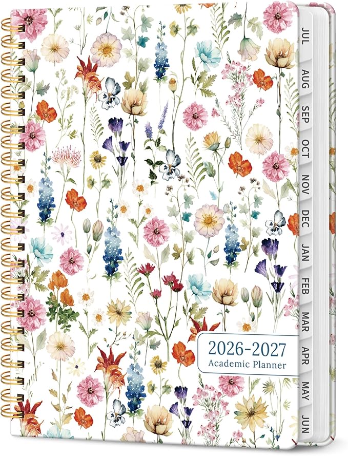 Taja Planner 2026-2027, Jul 2026-Jun 2027 Monthly & Weekly Calendar Planner | 6.3" x 8.5", Hardcover Academic Calendar, Teacher Student Agenda Book with Tabs, School Office Supplies, Wildflowers