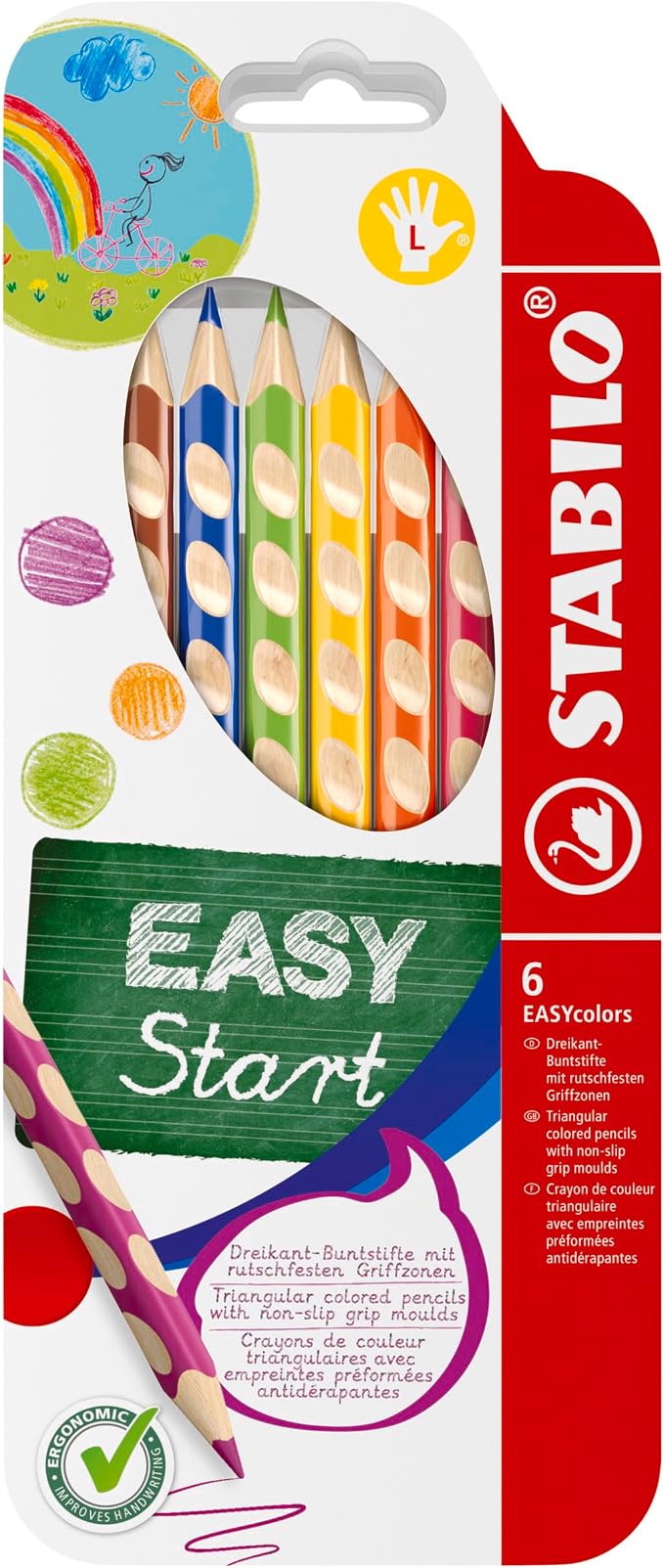 Colouring Pencil - STABILO EASYcolors - Left Handed - Wallet of 6 - Assorted Colours