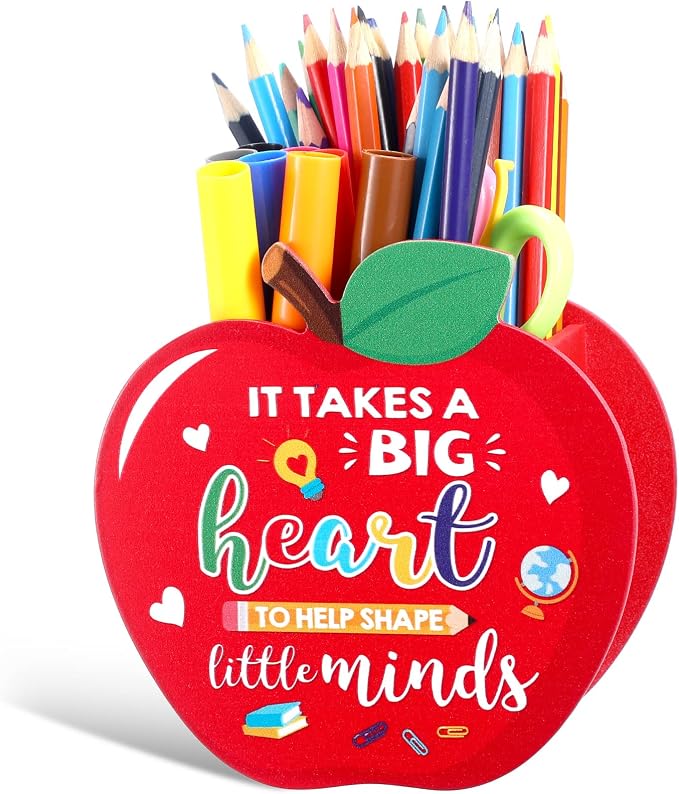 Crtiin Back to School Gifts for Teacher Apple Wooden Pencil Holder Wood Pencil Cup Marker Organizer Desktop Pen Organizer for First Day of School Classroom Thank You Teacher Appreciation Gifts