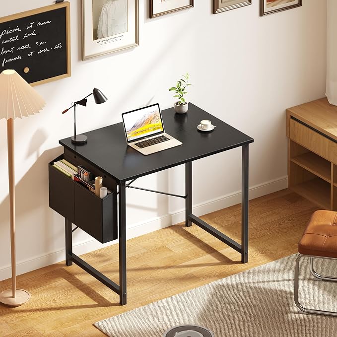 OLIXIS Small Computer Desk, 31 Inch Gaming Desks for Home Office | Writing Study Craft Work Table, Computer Workstation for Bedroom Small Spaces with Storage Bag, Black