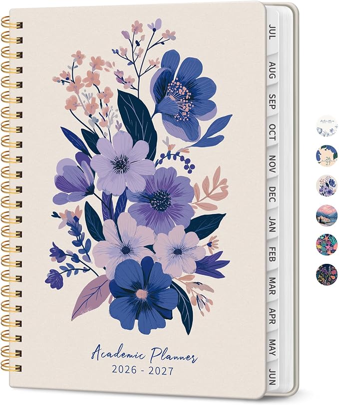 Academic Planner 2026-2027, Monthly & Weekly Jul 2026-Jun 2027 Planner | 6.3" x 8.5" Calendar Planner for Women, Hardcover Pretty Organizer for Women, School Office Home Supplies, Lavender Bunch