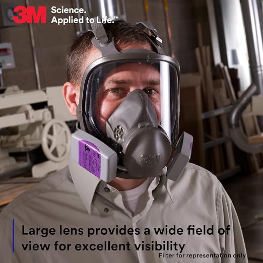 3M Full Facepiece Reusable Respirator 6900, NIOSH, Large | Large Lens, ANSI High Impact Eye Protection, Silicone Face Seal, Four-Point Harness, Comfortable Fit, Painting