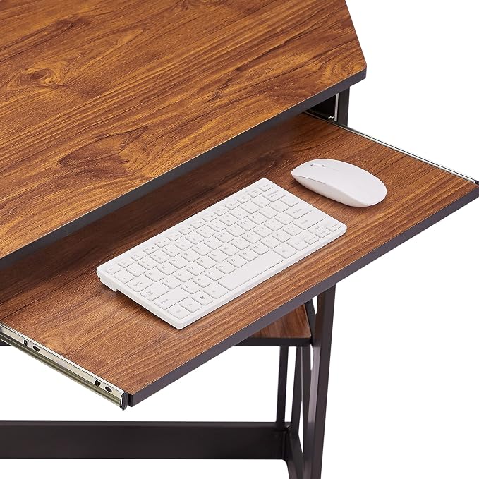 VECELO Corner Desk Computer Desk Writing Table with Smooth Keyboard Tray&Storage Shelves for Small Spaces/Compact Home Office Triangle Table,Teak Brown