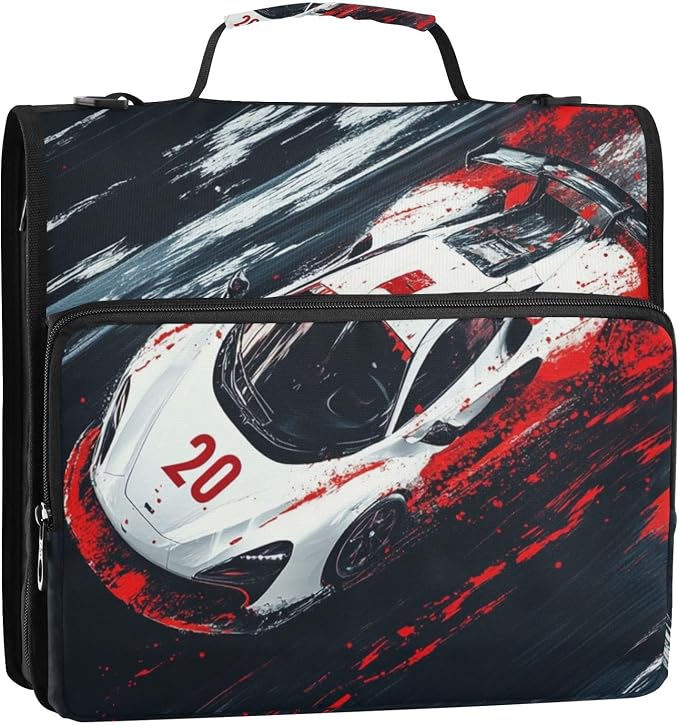 Truck Racing Car 3 Ring Binder Bag 1.5 inch Binder Organizer with Zipper Shoulder Strap 500 Sheet Documents Storage for School Office